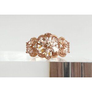 Stunning Floral Rose Gold Overlay CZ 925 Sterling Silver Vintage Ring - sz 7